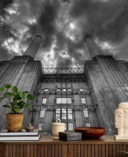 sort og hvid foto af battersea vægmaleri