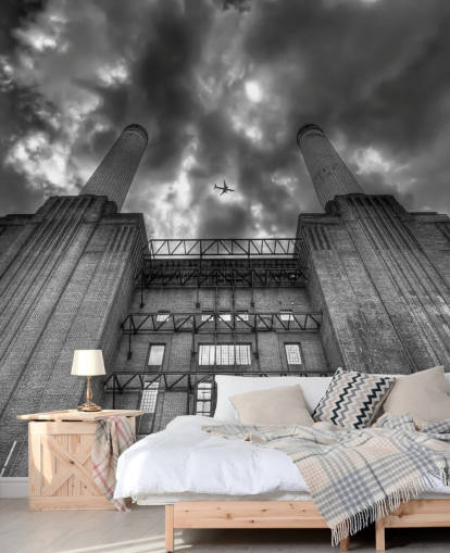 zwart-witfoto van battersea muurschildering