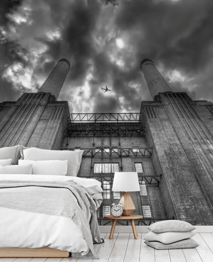 sort og hvid foto af battersea vægmaleri