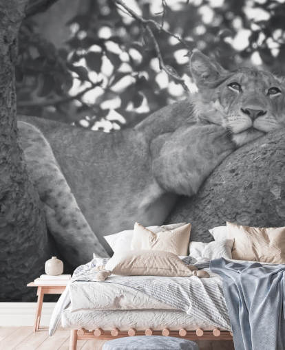 Mural León descansando sobre una rama Mural León descansando sobre una rama