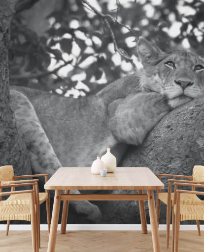 Papier Peint Fresque Lion reposant sur une branche