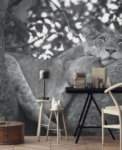 Lion Resting on a Branch Mural