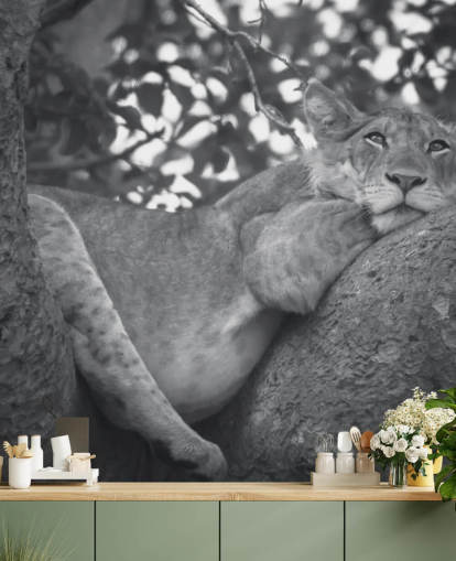 Lion Resting on a Branch Mural Lion Resting on a Branch Mural