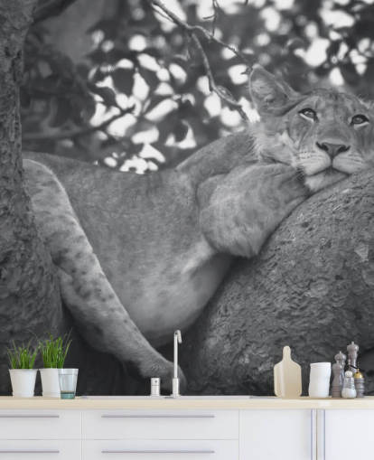 Lion Resting on a Branch Mural