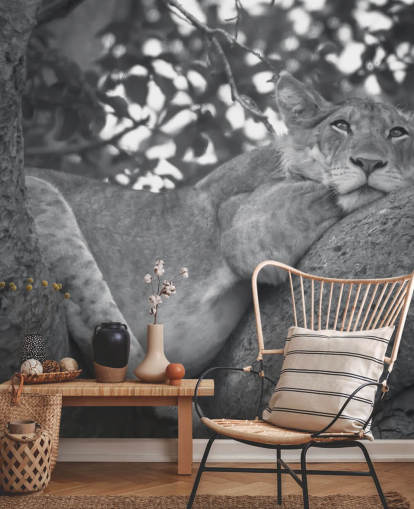 Lion hviler på en gren Mural