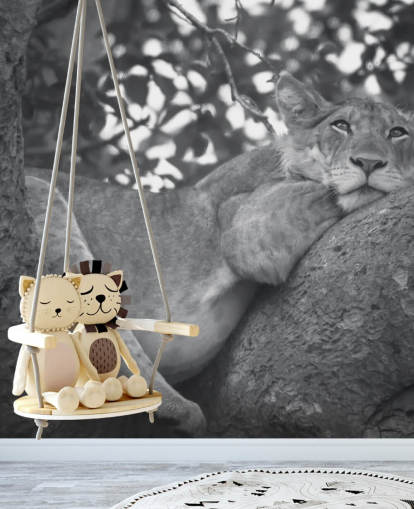 Lion Resting on a Branch Mural Lion Resting on a Branch Mural