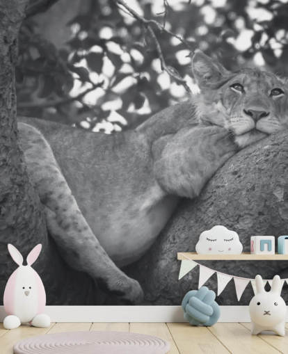 Leão descansando em um mural de filial Leão descansando em um mural de filial