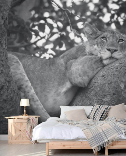 Lion hviler på en gren Mural Lion hviler på en gren Mural