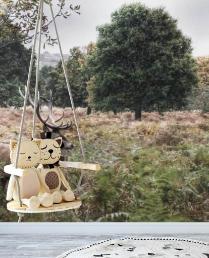 Eenzaam hert in Nationaal Park Behang Eenzaam hert in Nationaal Park Behang