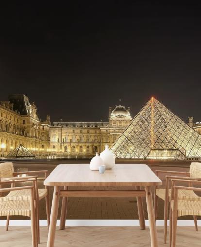 O Louvre à noite Mural