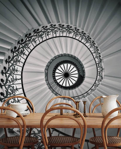 papier peint d'escalier incurvé noir et blanc papier peint d'escalier incurvé noir et blanc