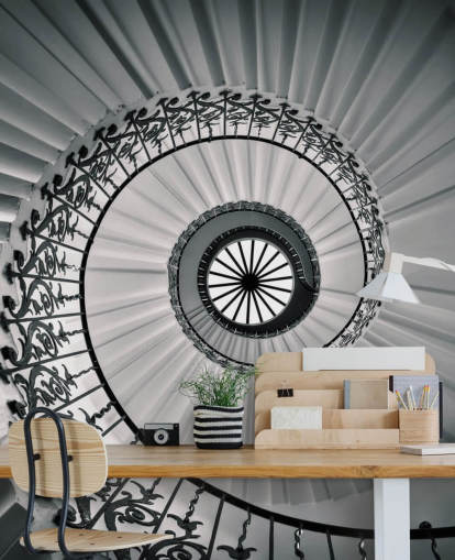 fondo de pantalla de escalera curva en blanco y negro