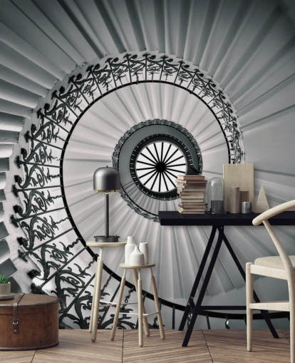 The Tulip Staircase, Greenwich Black and White Wallpaper The Tulip Staircase, Greenwich Black and White Wallpaper