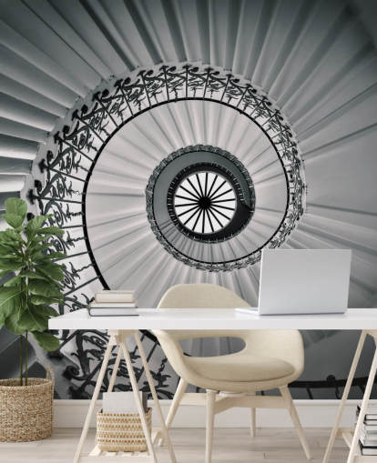 fondo de pantalla de escalera curva en blanco y negro