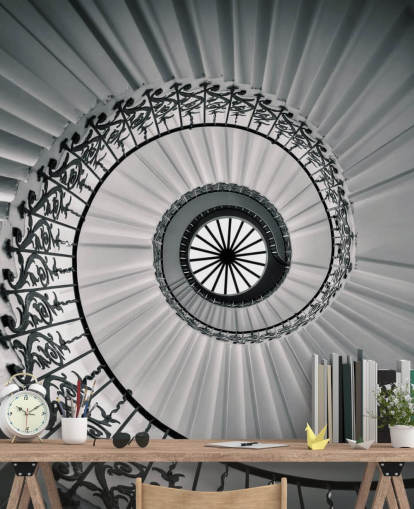 papier peint d'escalier incurvé noir et blanc papier peint d'escalier incurvé noir et blanc