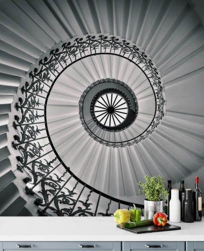 fondo de pantalla de escalera curva en blanco y negro