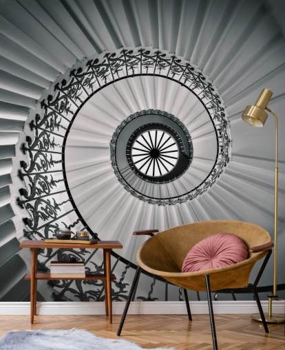 fondo de pantalla de escalera curva en blanco y negro