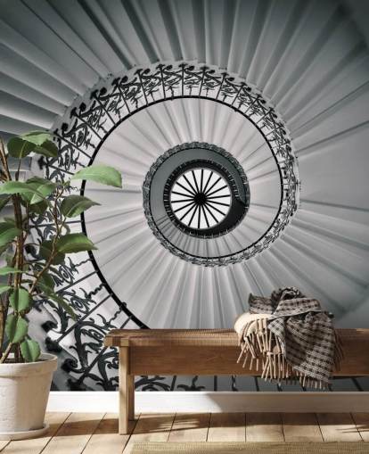 fondo de pantalla de escalera curva en blanco y negro