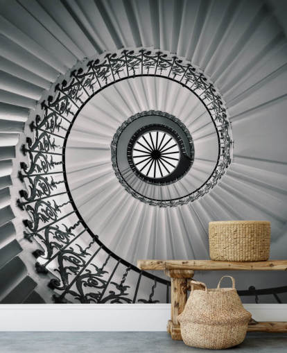 fondo de pantalla de escalera curva en blanco y negro