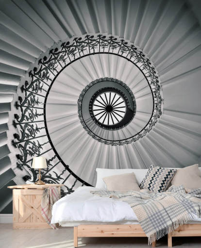 papier peint d'escalier incurvé noir et blanc papier peint d'escalier incurvé noir et blanc