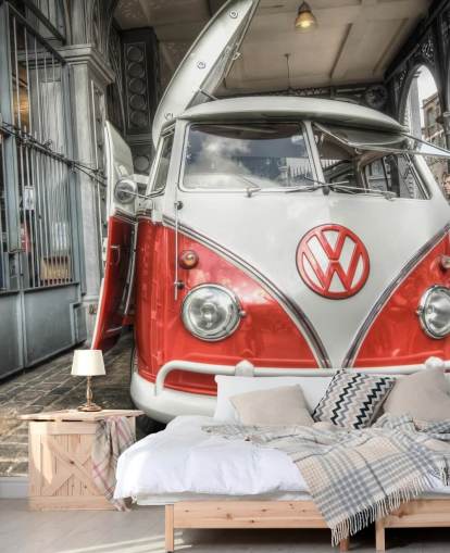 Rood VW Caravan behang