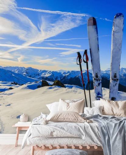 Fondo de pantalla Cielos y bastones de esquí en nieve