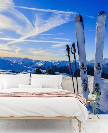 Fondo de pantalla Cielos y bastones de esquí en nieve