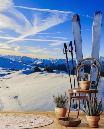 Carta da Parati con Cieli e Bastoni da Sci
