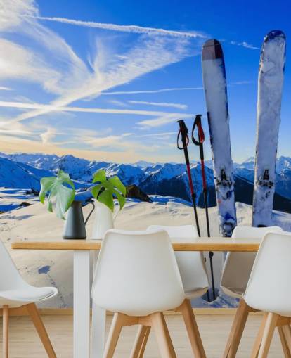 Fondo de pantalla Cielos y bastones de esquí en nieve