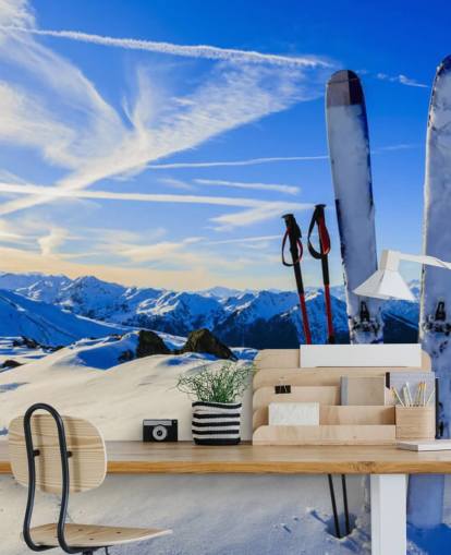 Skies and Skiing Poles in Snow Wallpaper