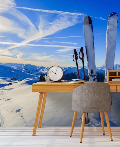 Skies and Skiing Poles in Snow Wallpaper