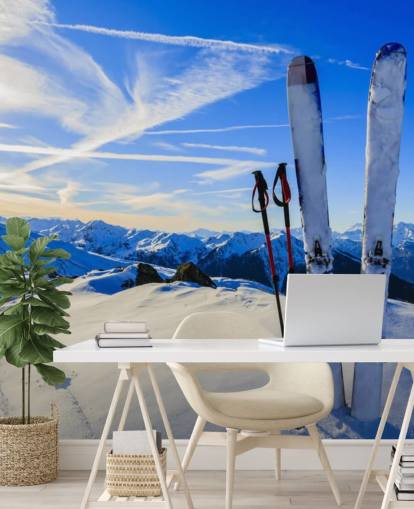 Skies and Skiing Poles in Snow Wallpaper