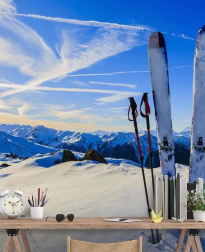 Fondo de pantalla Cielos y bastones de esquí en nieve