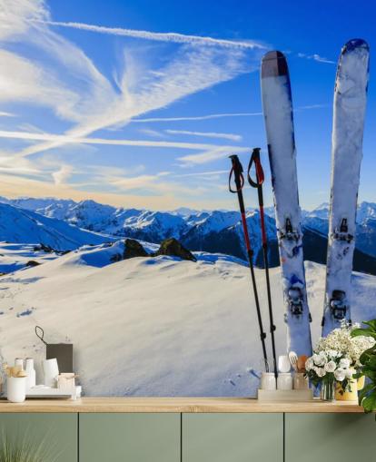 Skies and Skiing Poles in Snow Wallpaper
