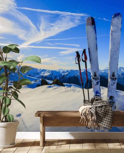 Papel de parede de céus e bastões de esqui na neve Papel de parede de céus e bastões de esqui na neve