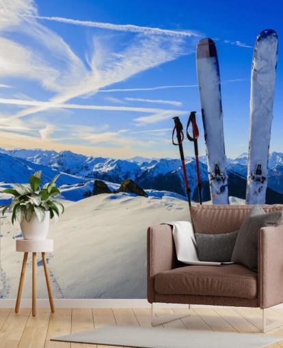 Fondo de pantalla Cielos y bastones de esquí en nieve