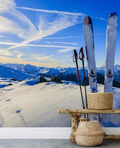 Fondo de pantalla Cielos y bastones de esquí en nieve