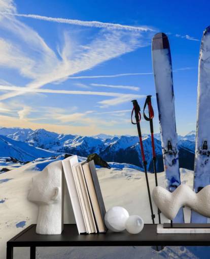 Skies and Skiing Poles in Snow Wallpaper