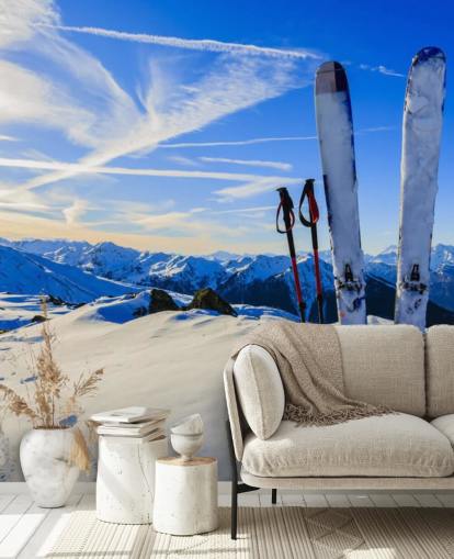 Skies and Skiing Poles in Snow Wallpaper