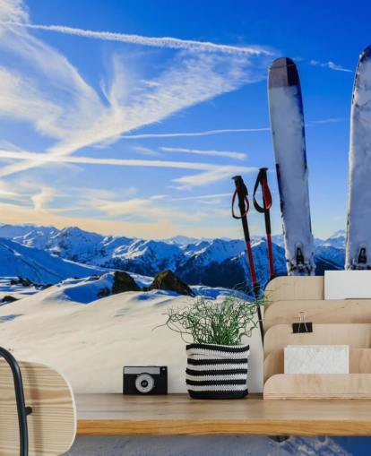 Skies and Skiing Poles in Snow Wallpaper