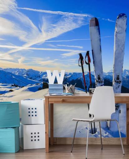 Skies and Skiing Poles in Snow Wallpaper