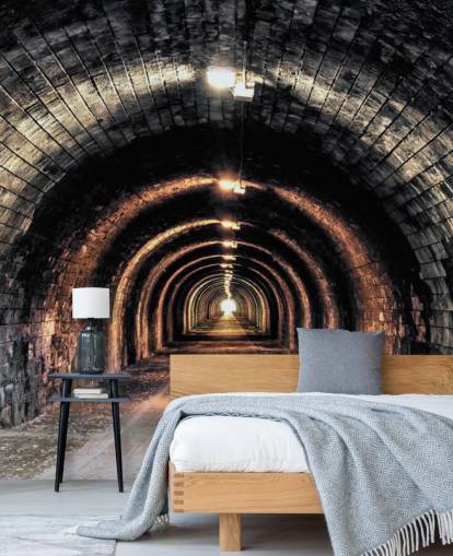 donkere tunnelbehangmuurschildering op maat genaamd Light at the End of the Tunnel donkere tunnelbehangmuurschildering op maat genaamd Light at the End of the Tunnel