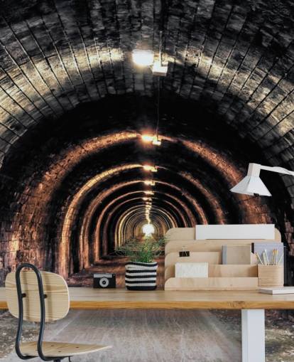 dark custom tunnel wallpaper mural called Light at the End of the Tunnel 