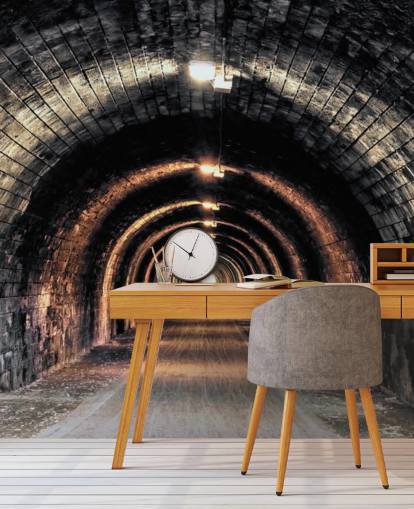 dark custom tunnel wallpaper mural called Light at the End of the Tunnel 