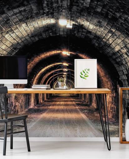 dunkles individuelles Tunneltapeten-Wandbild mit dem Titel Licht am Ende des Tunnels dunkles individuelles Tunneltapeten-Wandbild mit dem Titel Licht am Ende des Tunnels