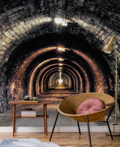 mural oscuro personalizado de papel pintado de túnel llamado Luz al final del túnel 
