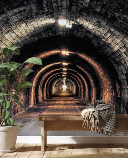 mørkt brugerdefineret tunnel tapetmaleri kaldet Lys i slutningen af tunnelen 