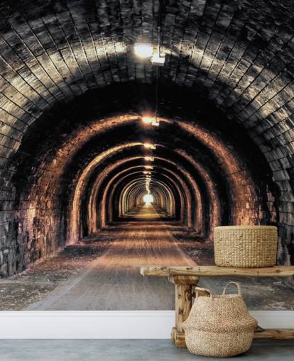 dark custom tunnel wallpaper mural called Light at the End of the Tunnel 
