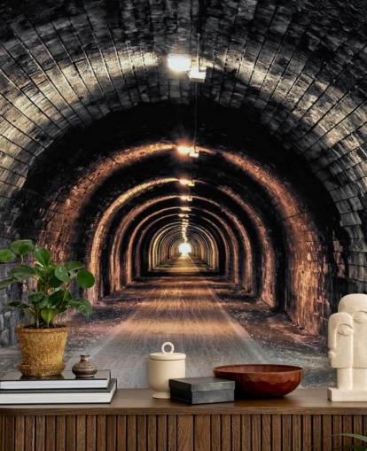 mural oscuro personalizado de papel pintado de túnel llamado Luz al final del túnel 