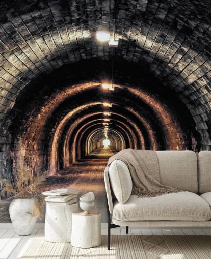 mørkt brugerdefineret tunnel tapetmaleri kaldet Lys i slutningen af tunnelen 